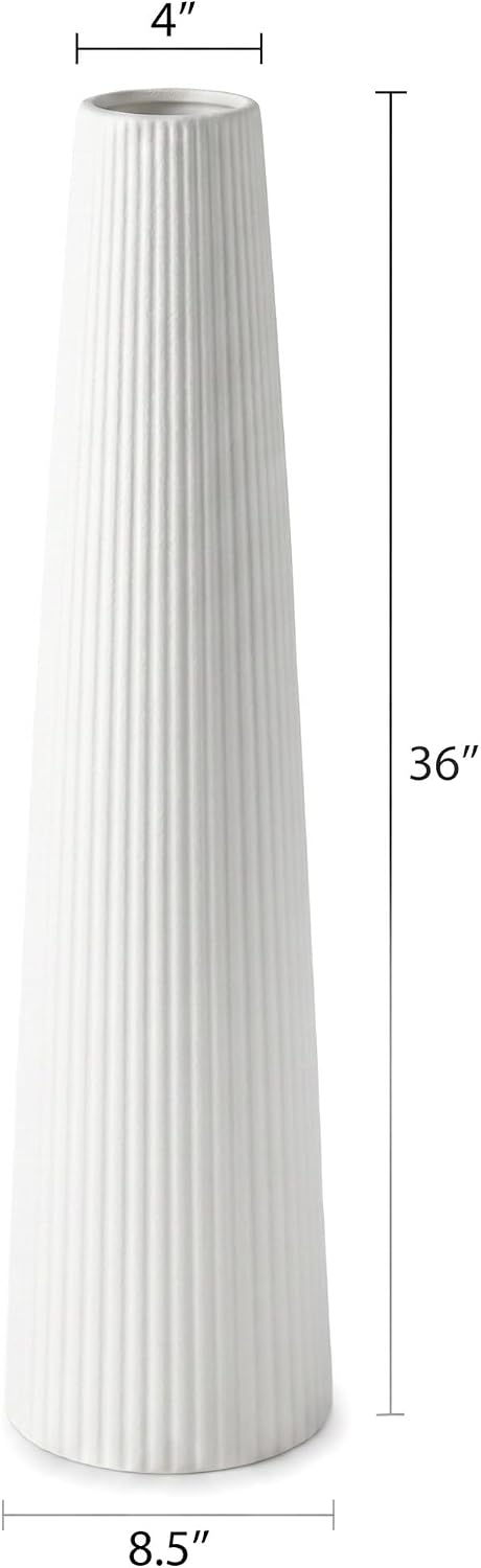 Ribbed Off-White Ceramic Vase