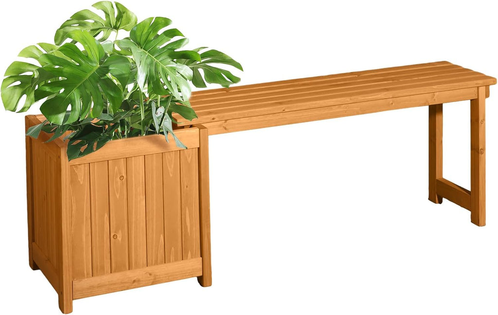 Wood Bench With Planter Box