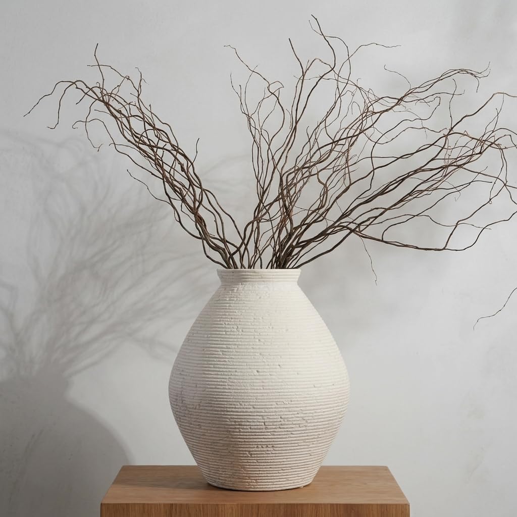 Distressed Ribbed White Ceramic Vase