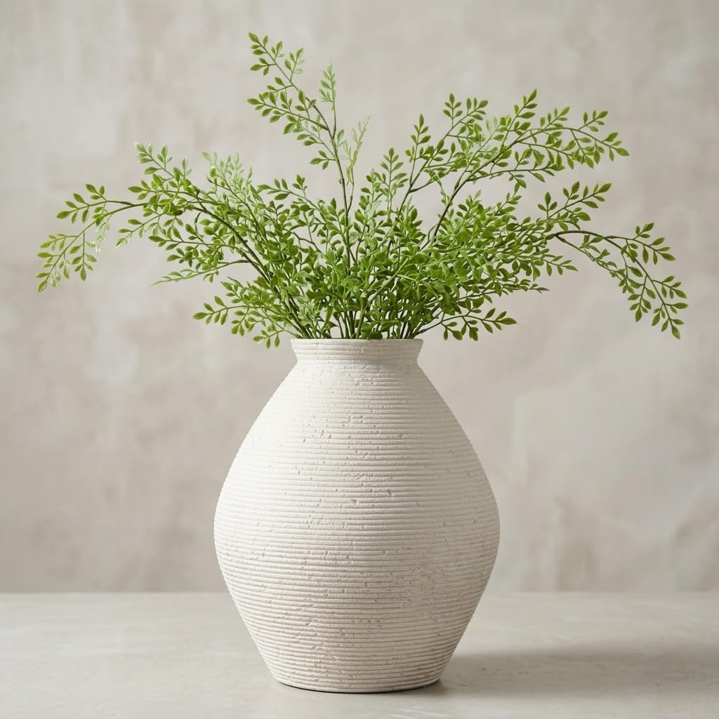 Distressed Ribbed White Ceramic Vase
