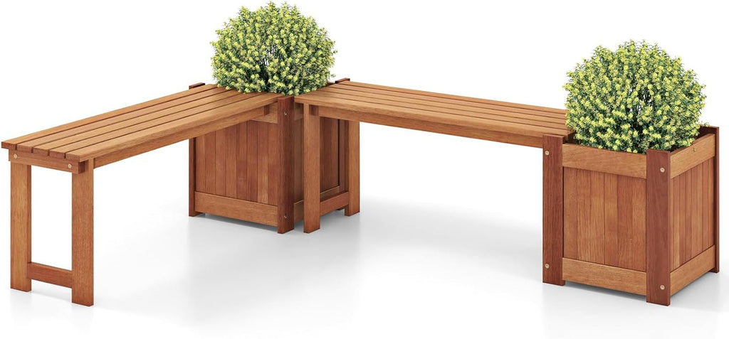 Wood Bench With Raised Planters