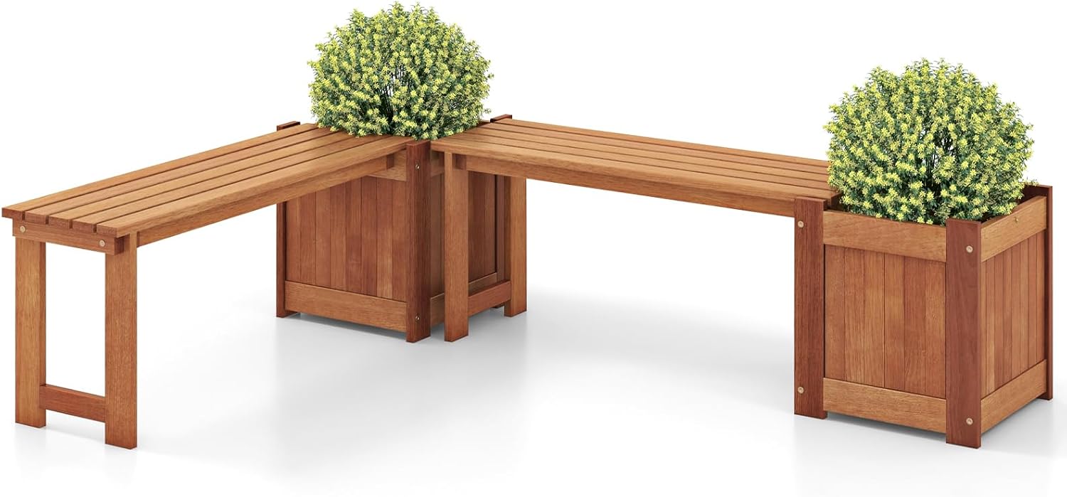 Wood Bench With Raised Planters
