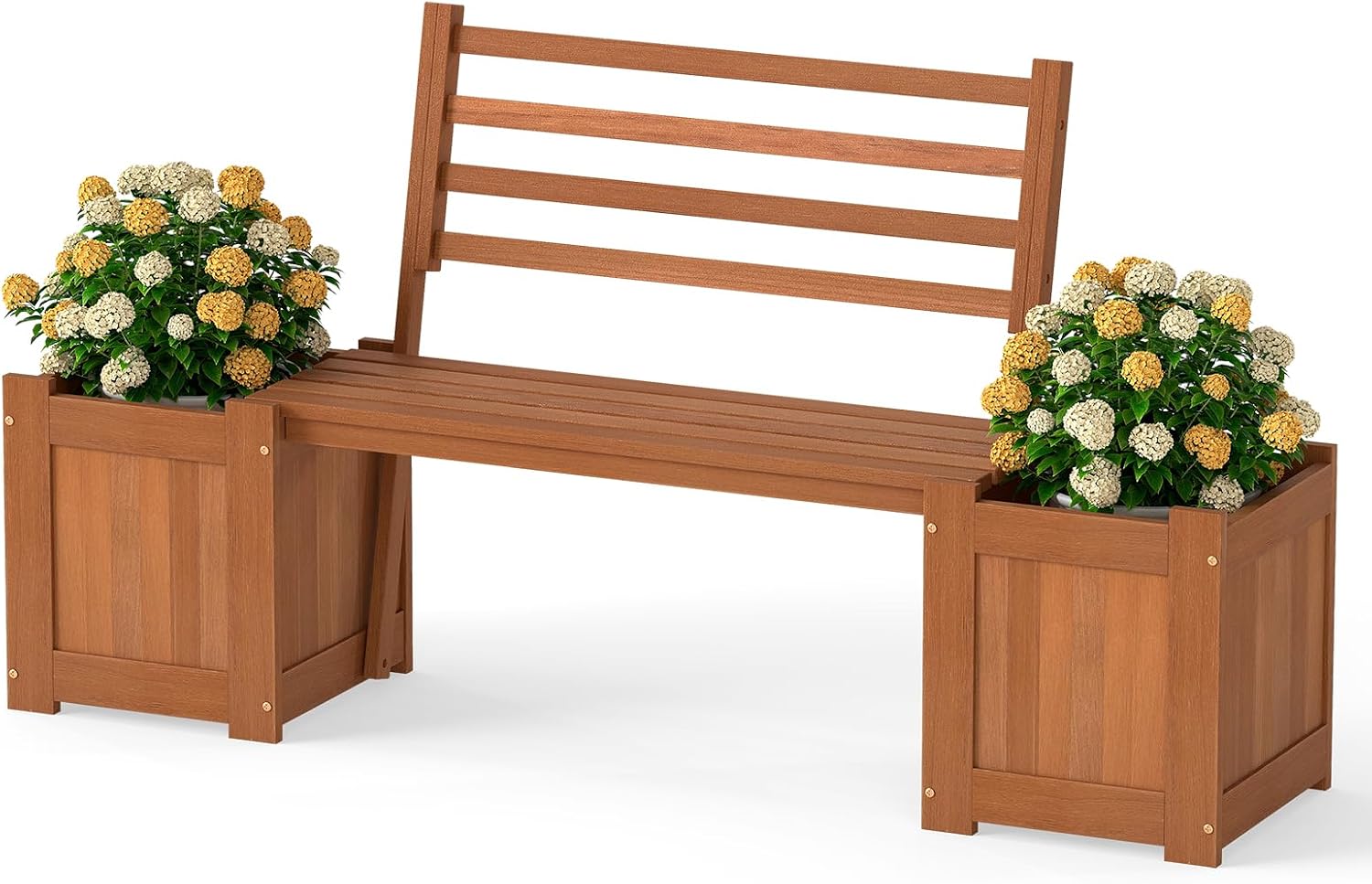 Wood Bench With Raised Planters