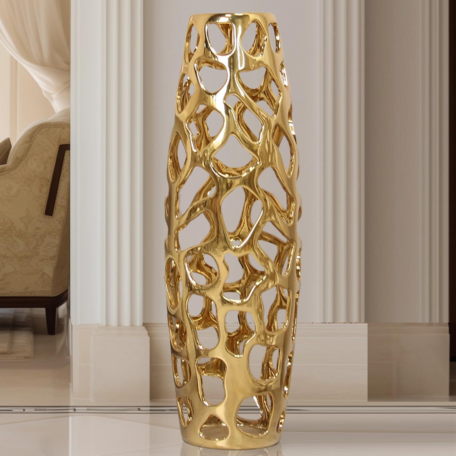Gold Ceramic Floor Decor Vase