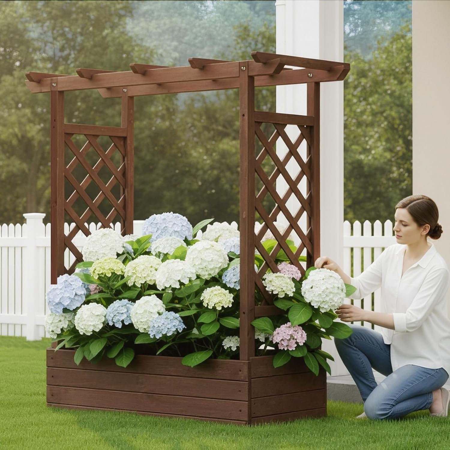 Wooden Raised Bed With Trellis Roof