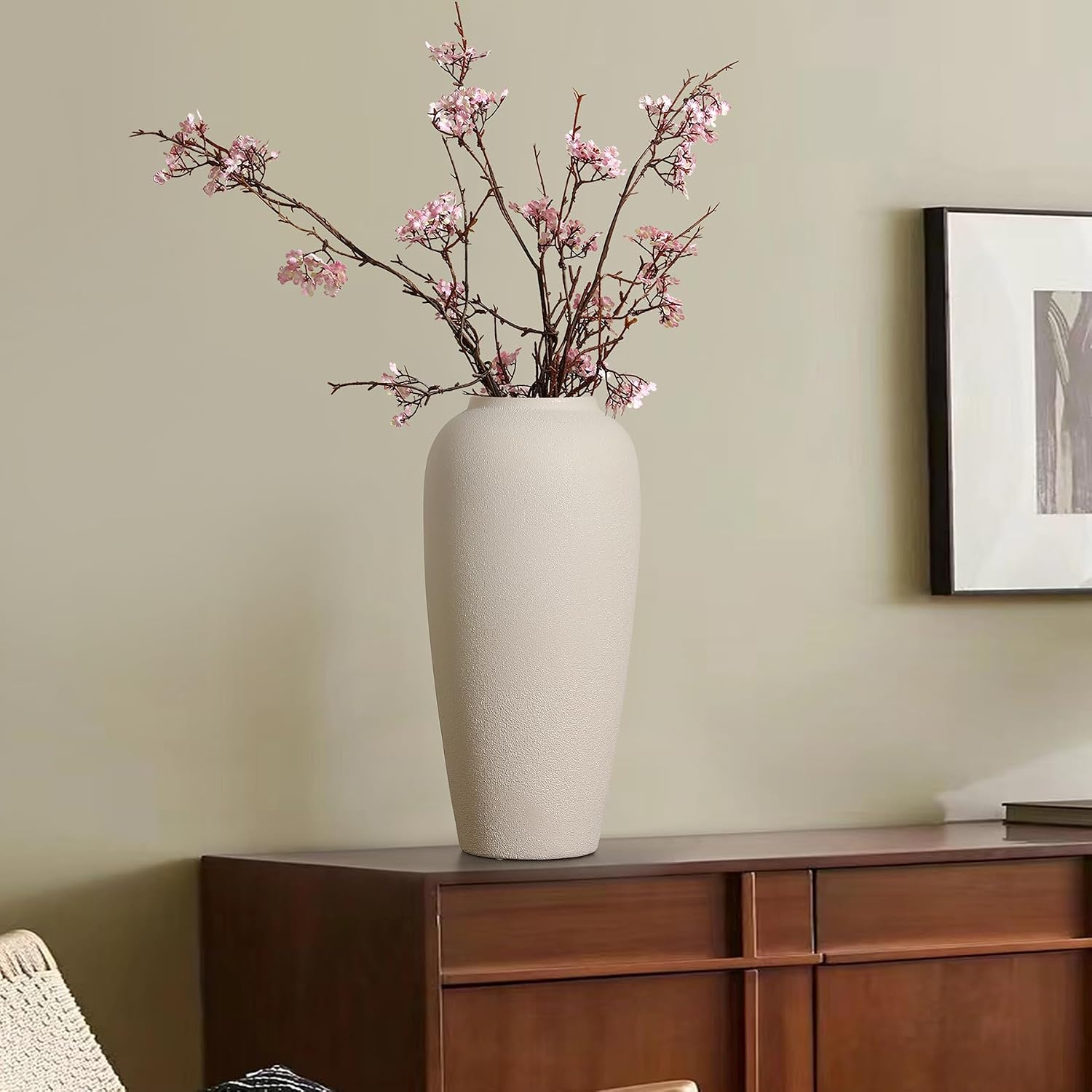Cream White Textured Ceramic Vase