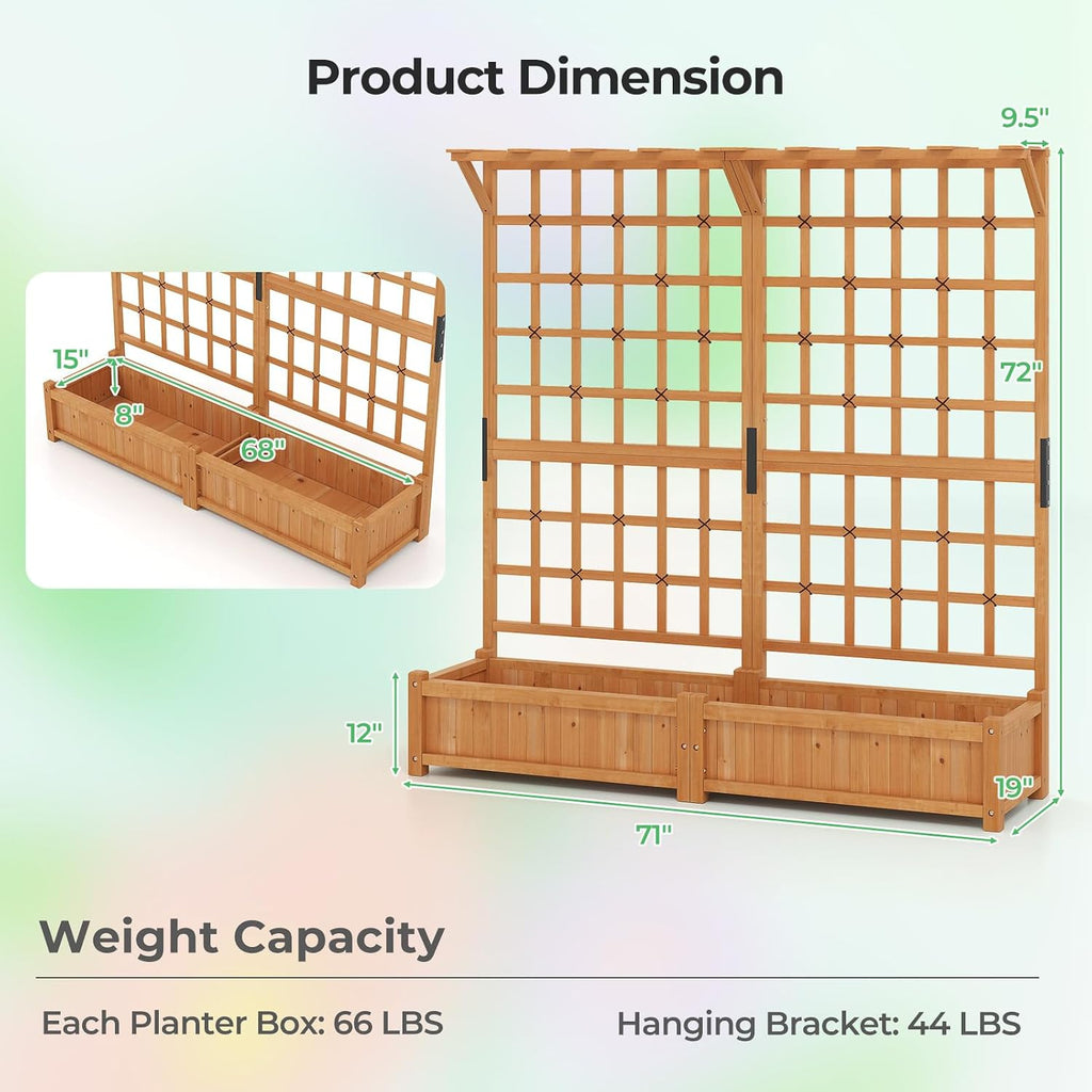 Wooden Raised Bed with Trellis Roof