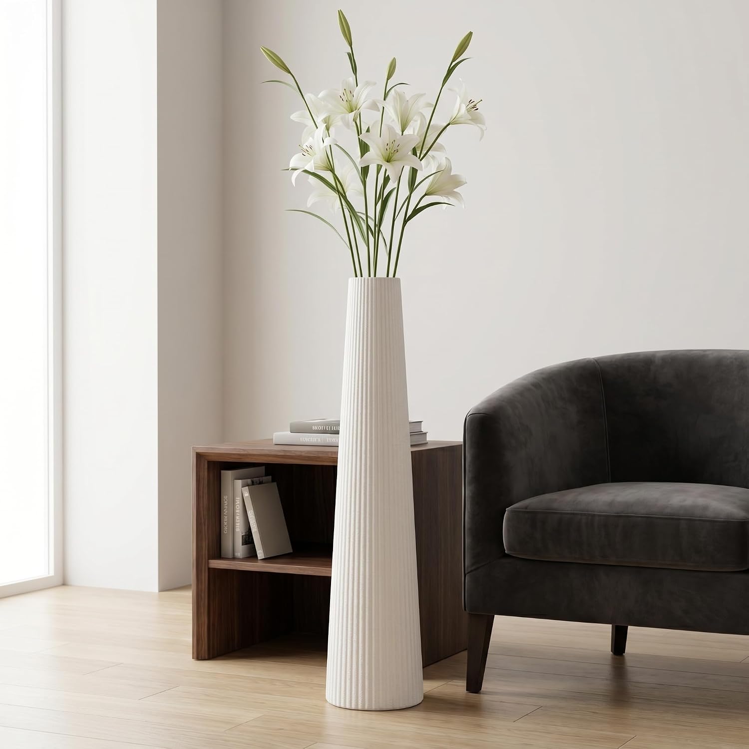 Ribbed Off-White Ceramic Vase