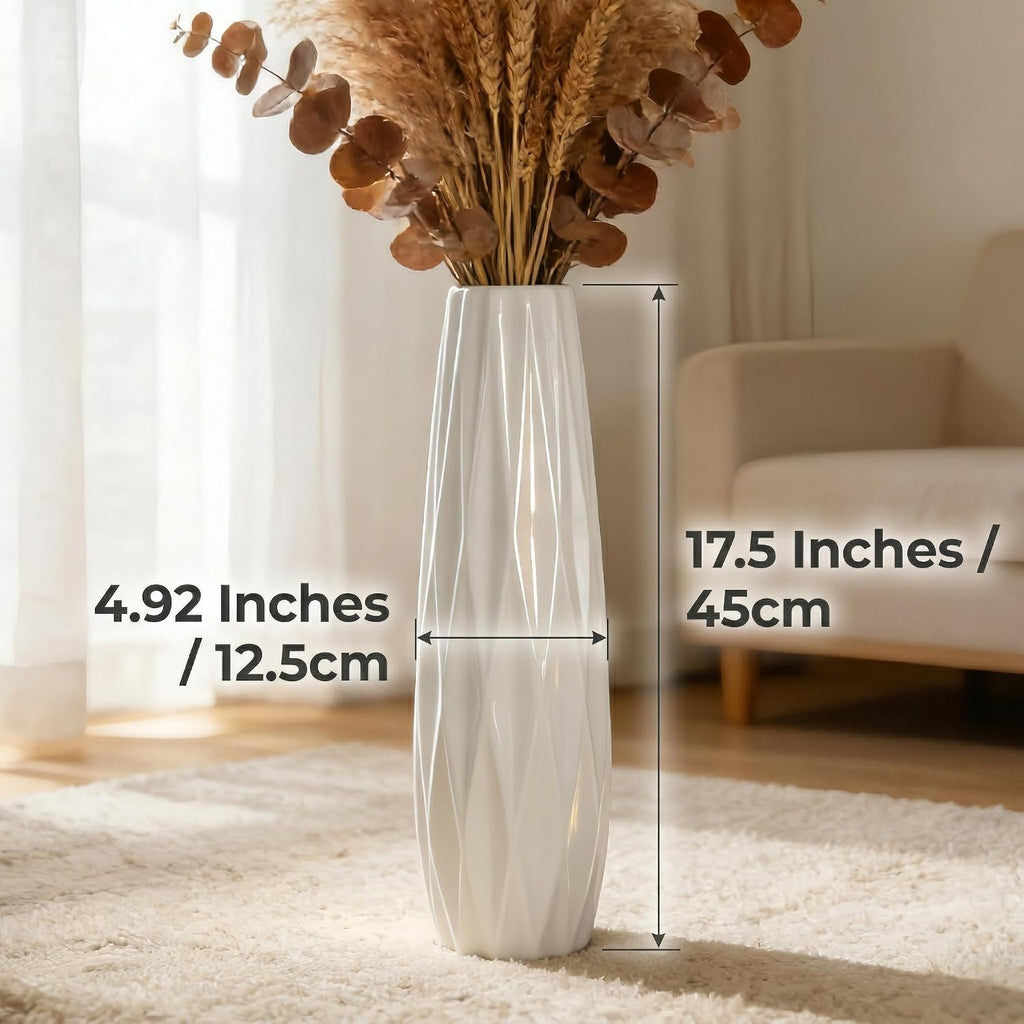 White Ribbed Ceramic Floor Vase