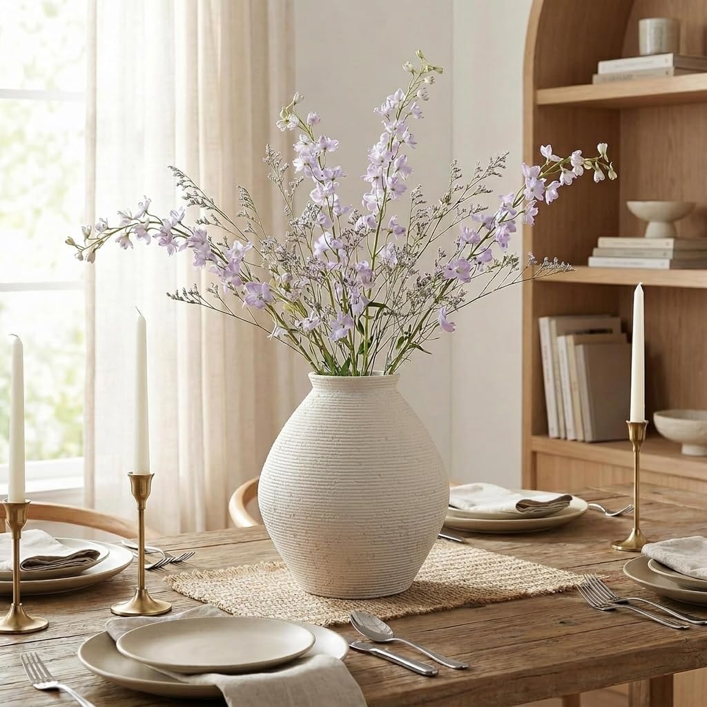 Distressed Ribbed White Ceramic Vase