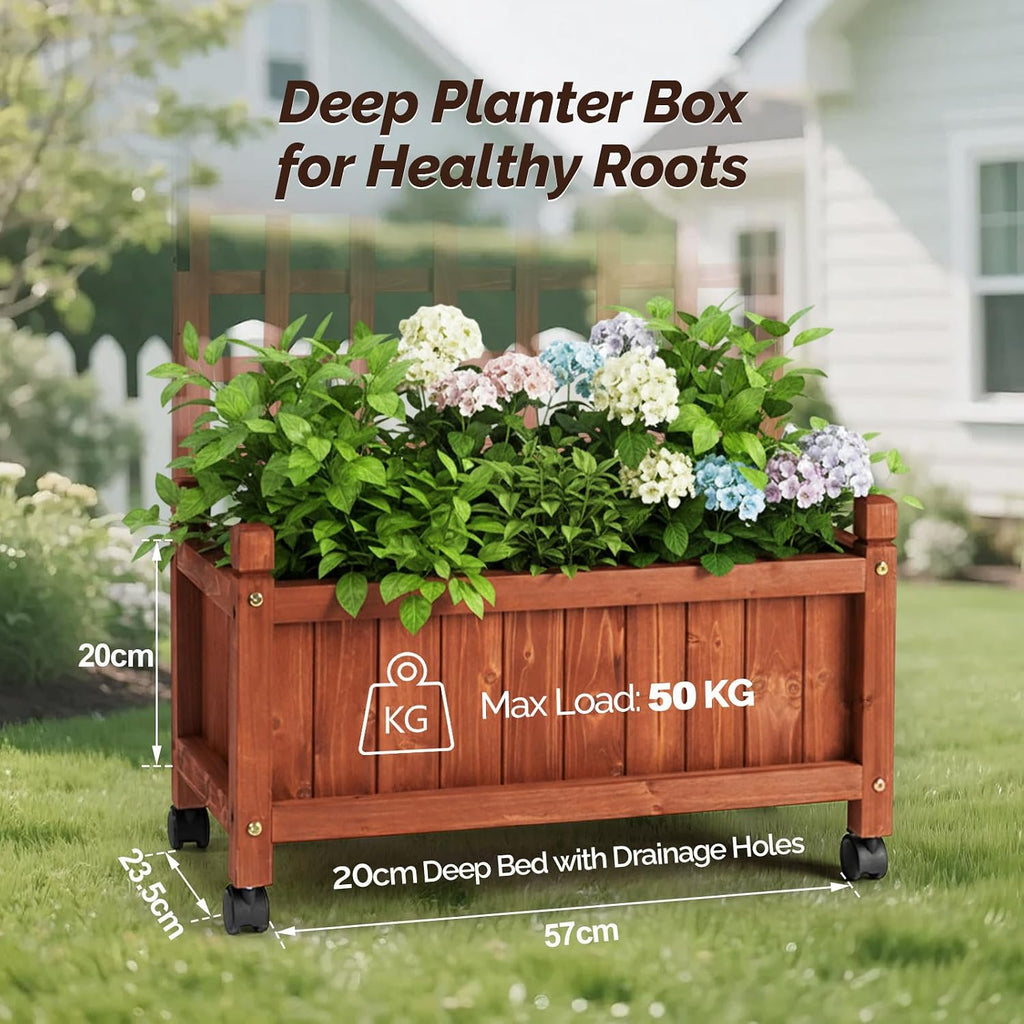 Wooden Wheeled Planter with Trellis