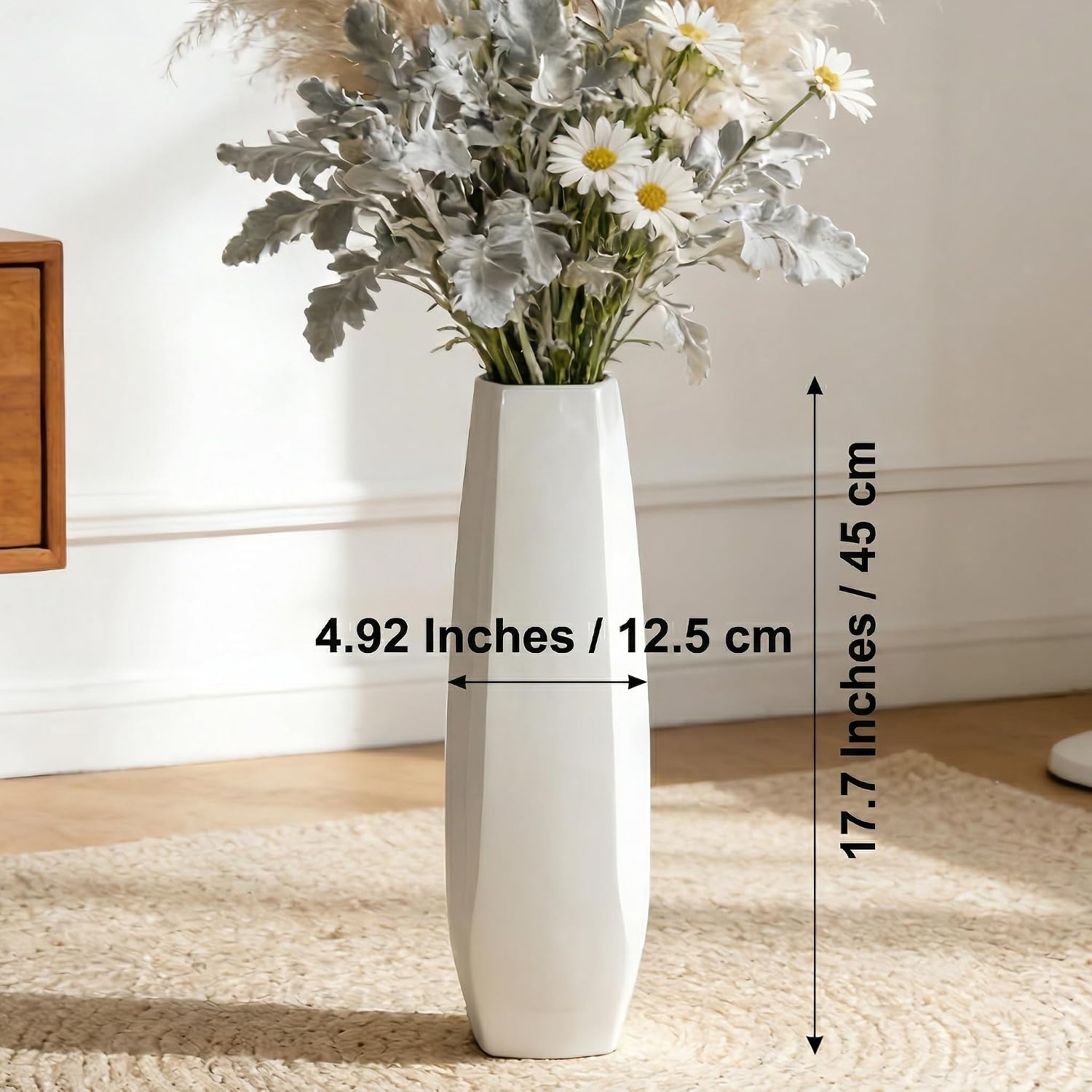 White Hexagonal Ceramic Floor Vase