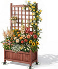 Wooden Wheeled Planter with Trellis