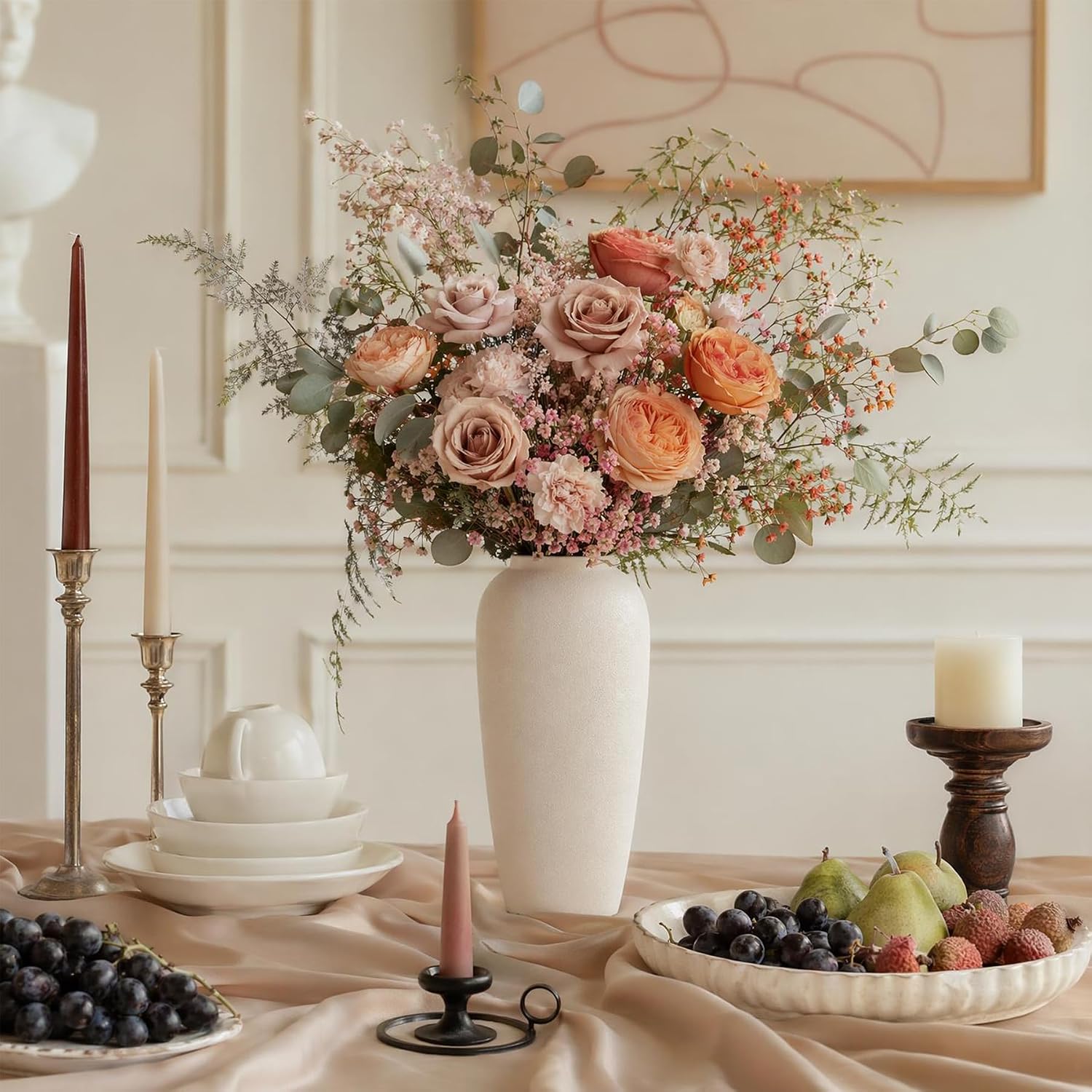 Cream White Textured Ceramic Vase