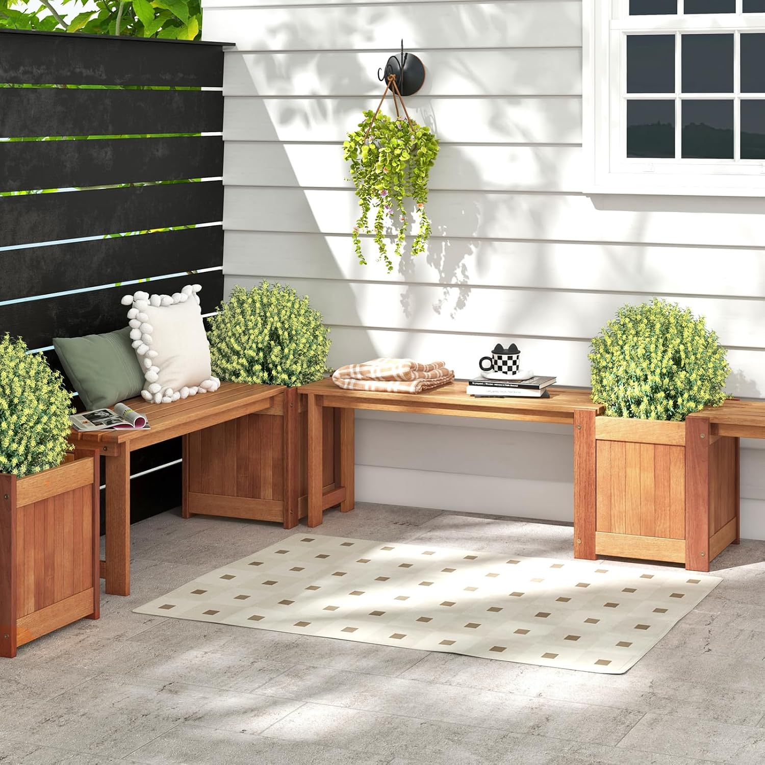 Wood Bench With Raised Planters