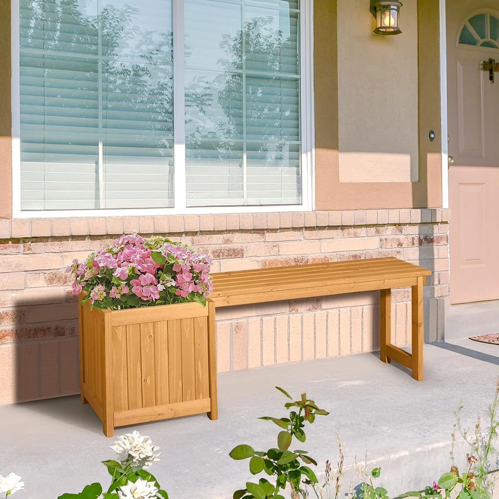 Wood Bench With Planter Box