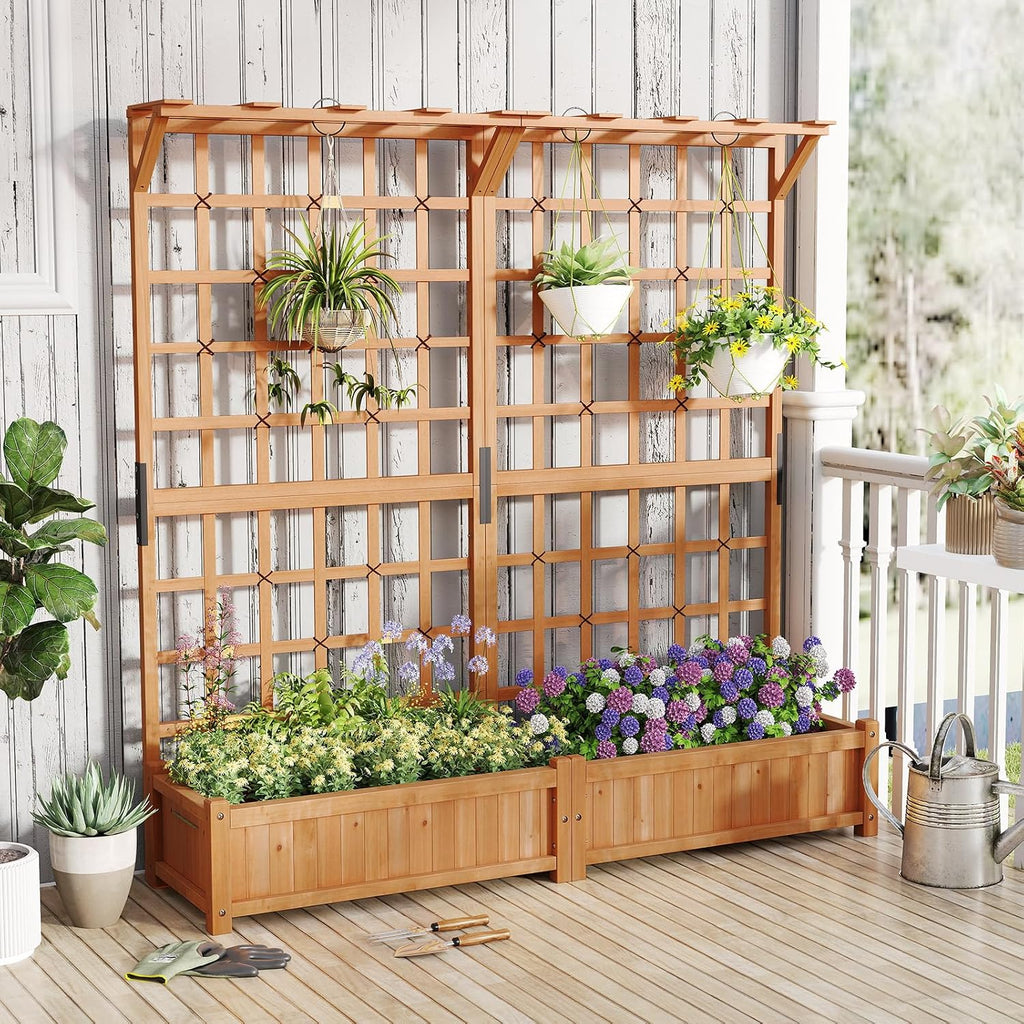 Wooden Raised Bed Lattice Trellis