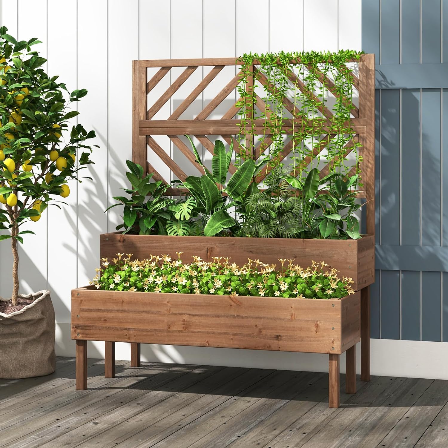2-Tier Wooden Raised Garden Bed