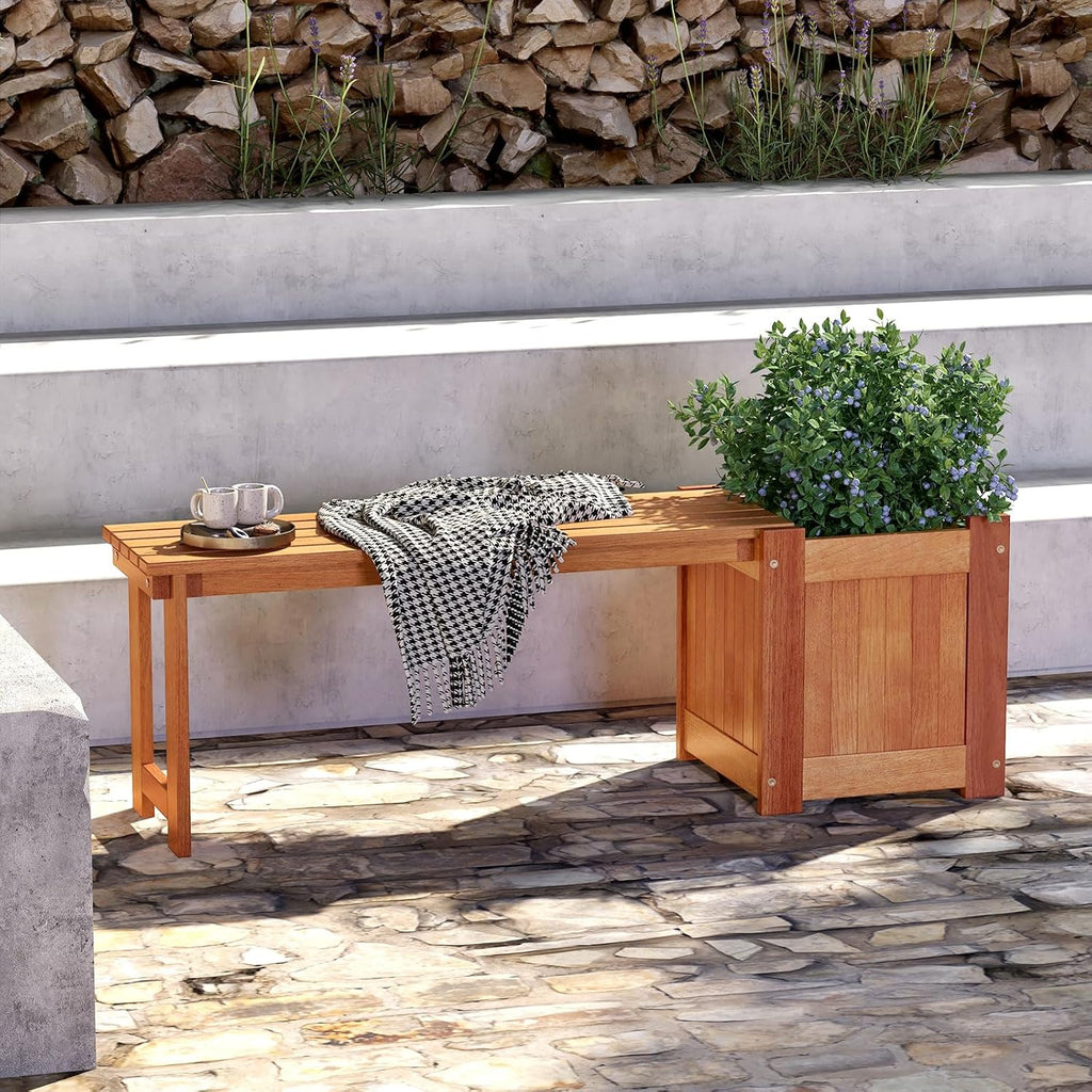 Wood Bench With Planter Boxes