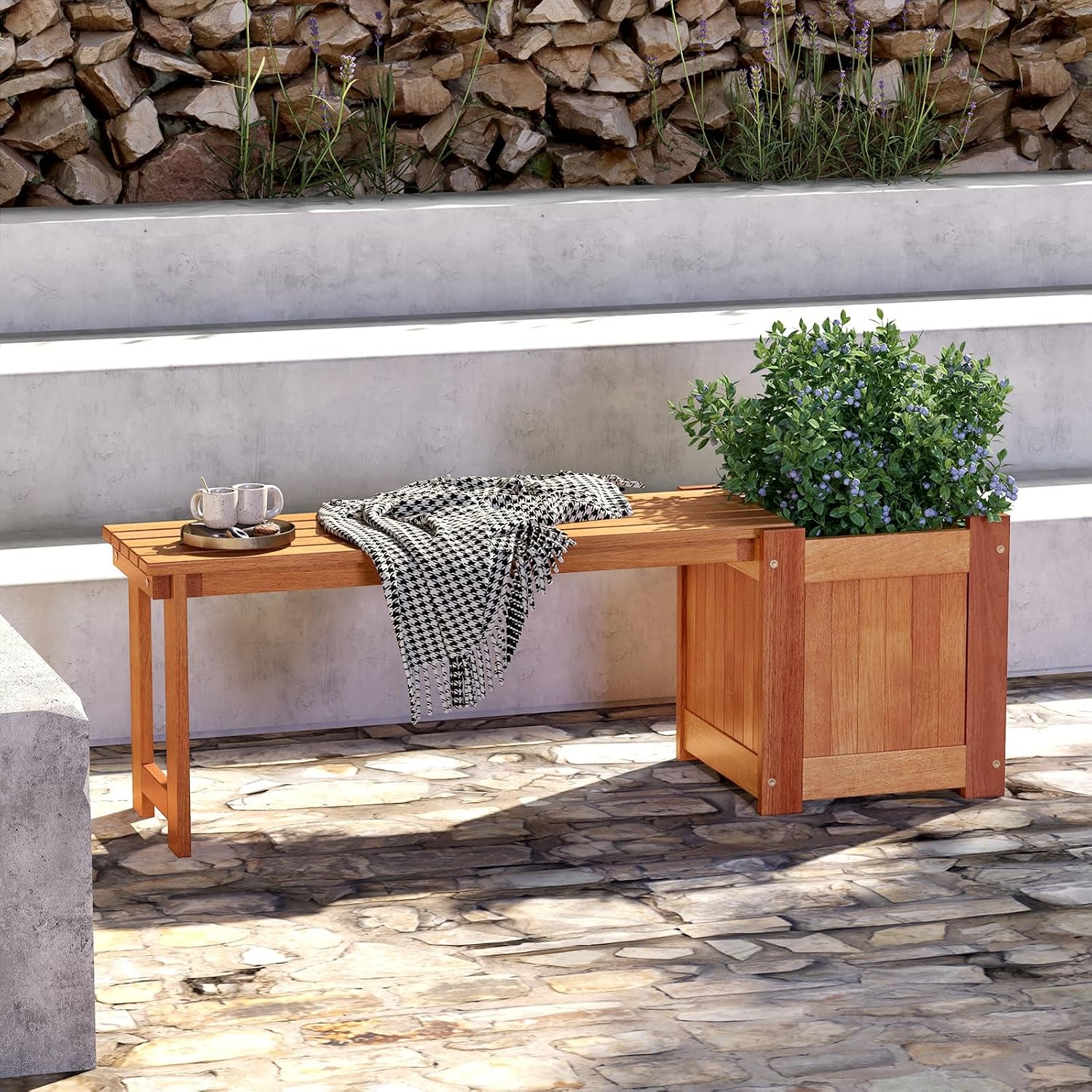 Wood Bench With Planter Boxes