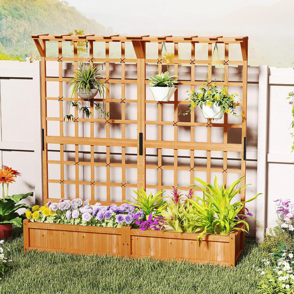 Wooden Raised Bed Lattice Trellis