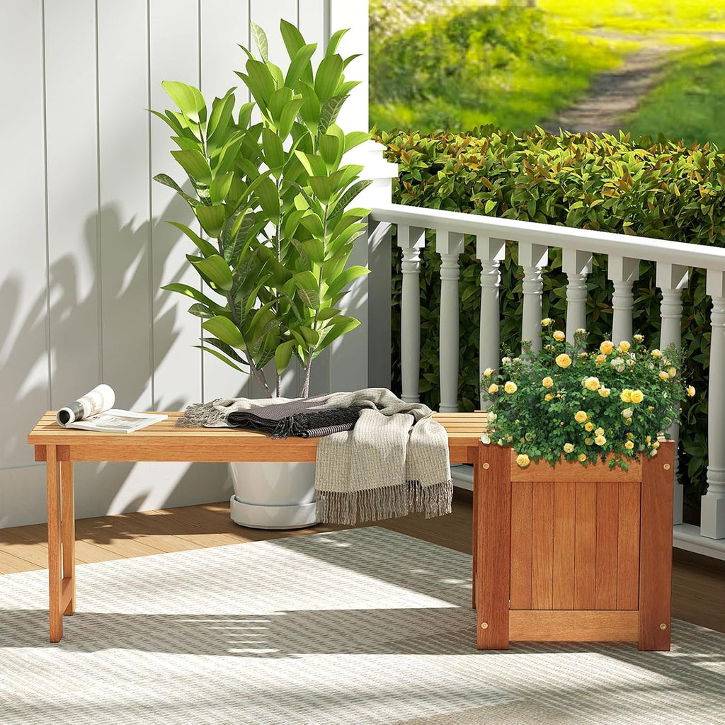 Wood Bench With Planter Boxes