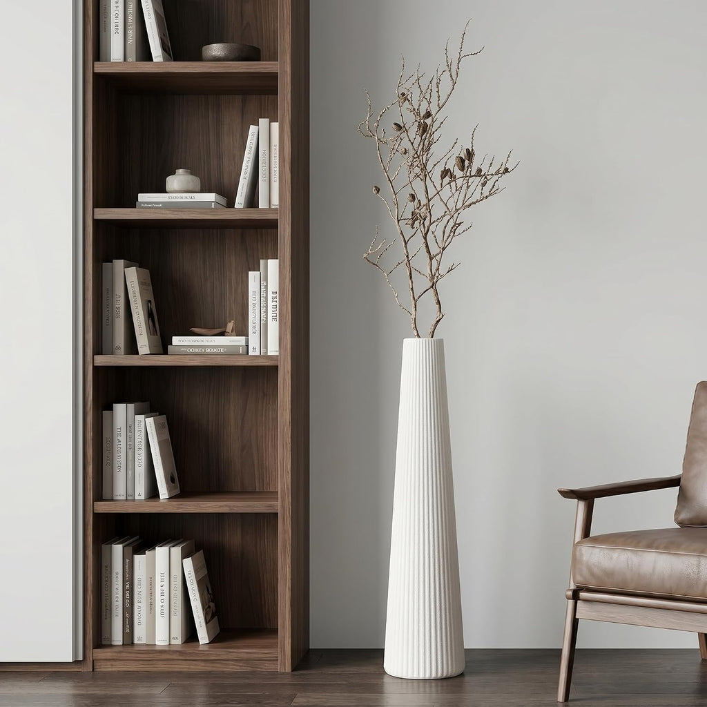 Ribbed Off-White Ceramic Vase