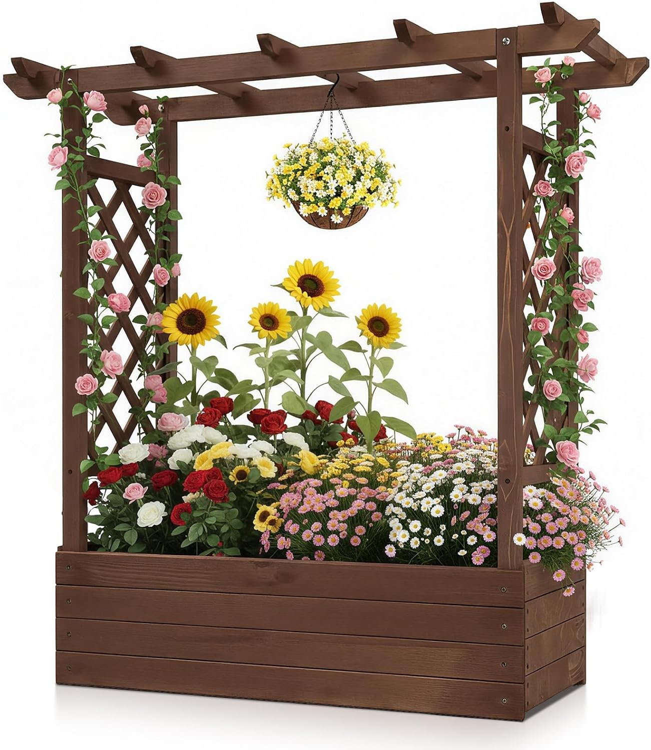Wooden Raised Bed With Trellis Roof