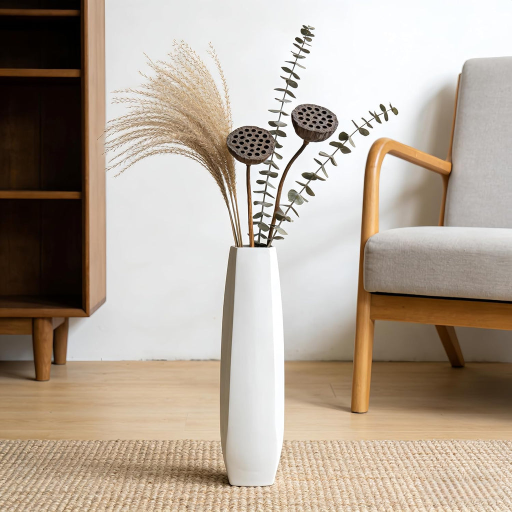 White Hexagonal Ceramic Floor Vase