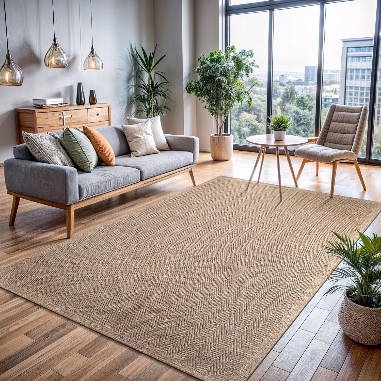 Herringbone Boho Jute Area Rug