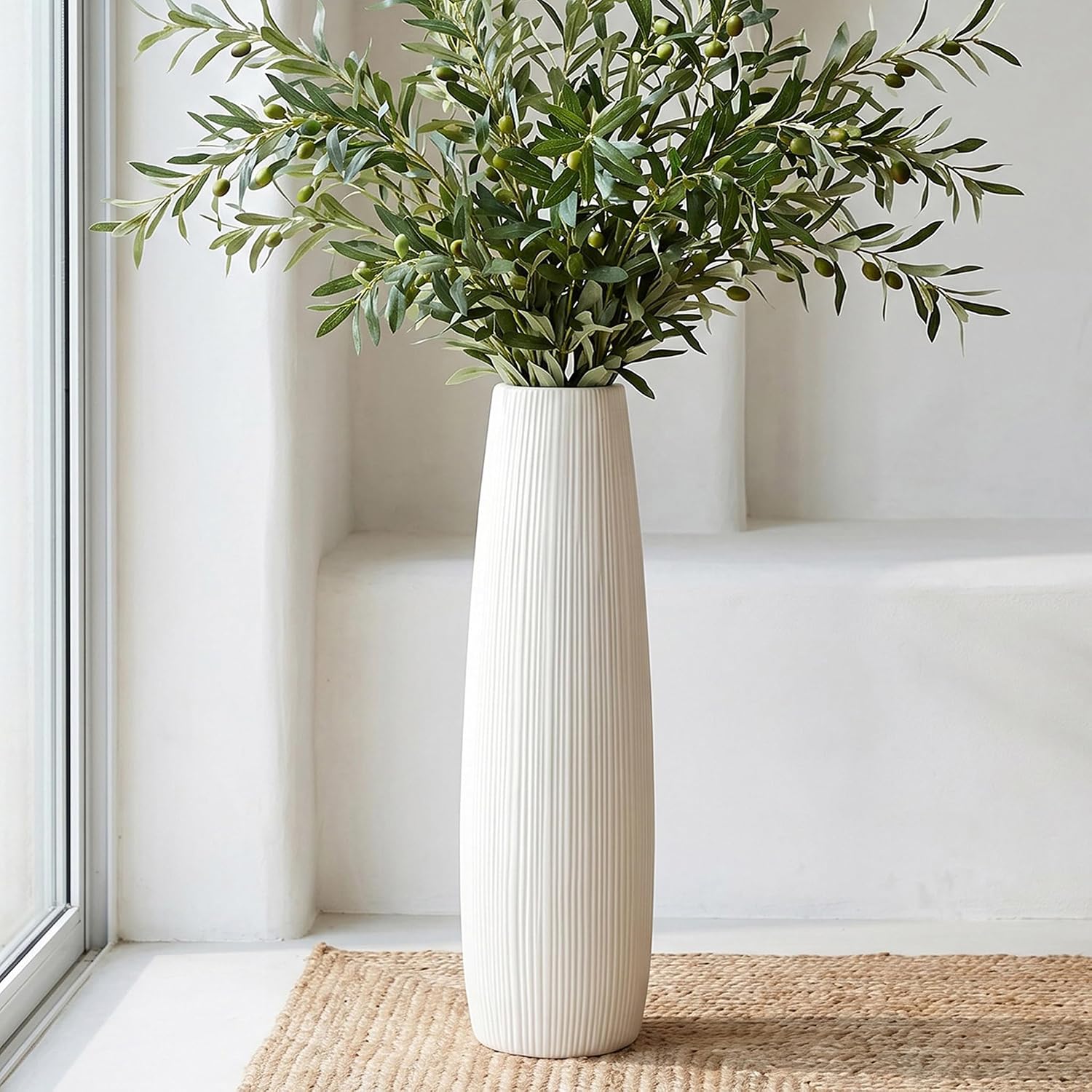 White Glossy Ceramic Floor Vase