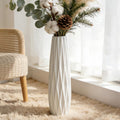 White Ribbed Ceramic Floor Vase