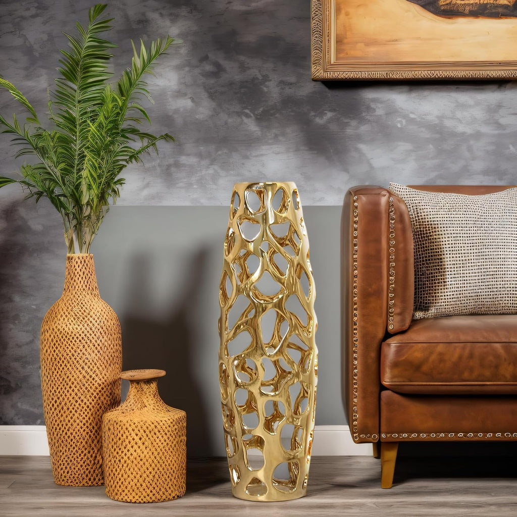 Gold Ceramic Floor Decor Vase