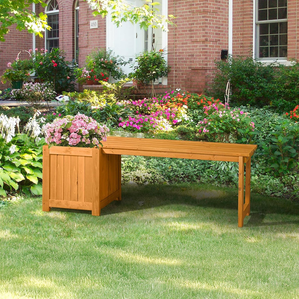 Wood Bench With Planter Box