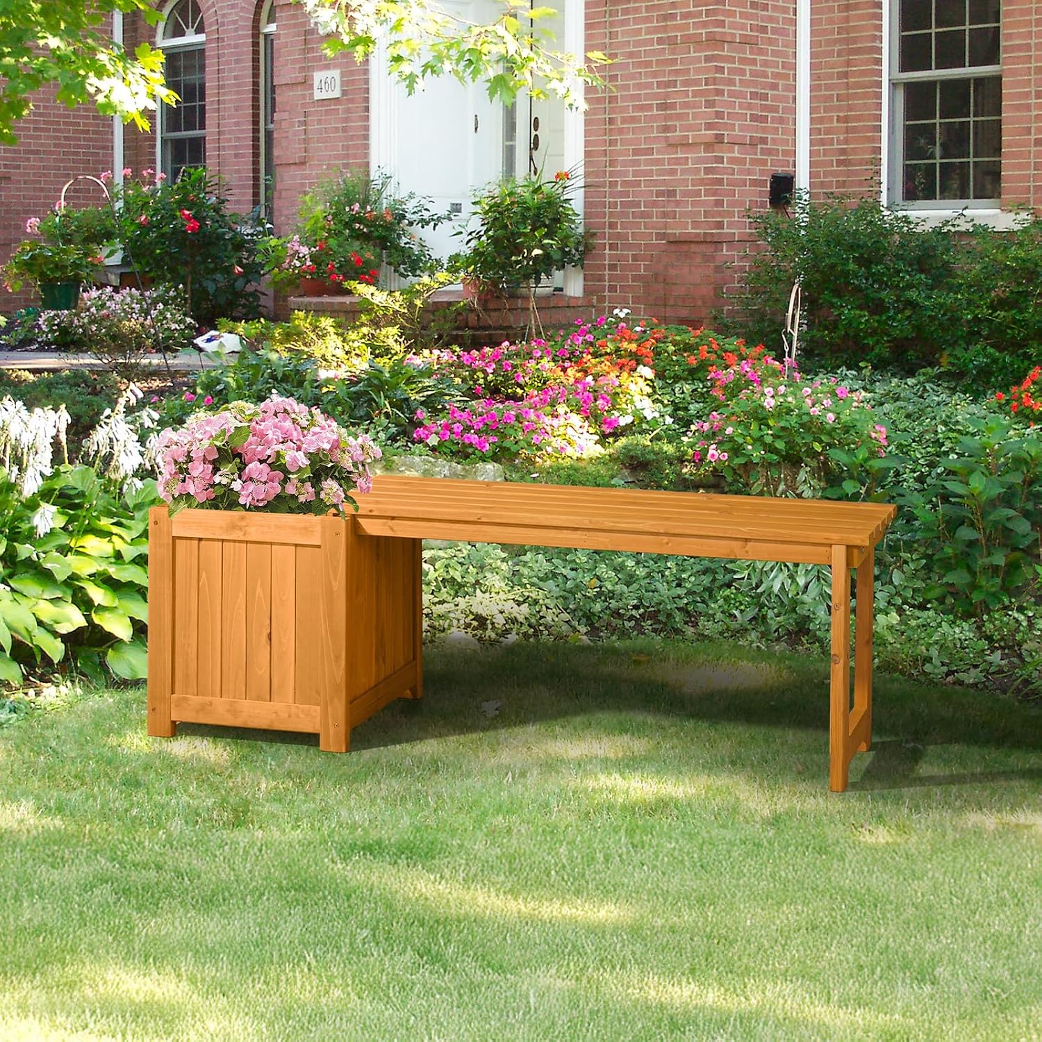 Wood Bench With Planter Box