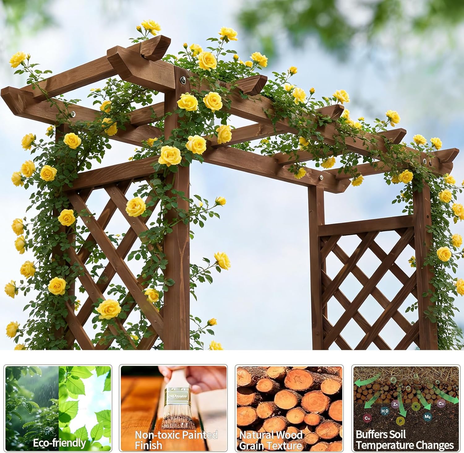 Wooden Raised Bed With Trellis Roof