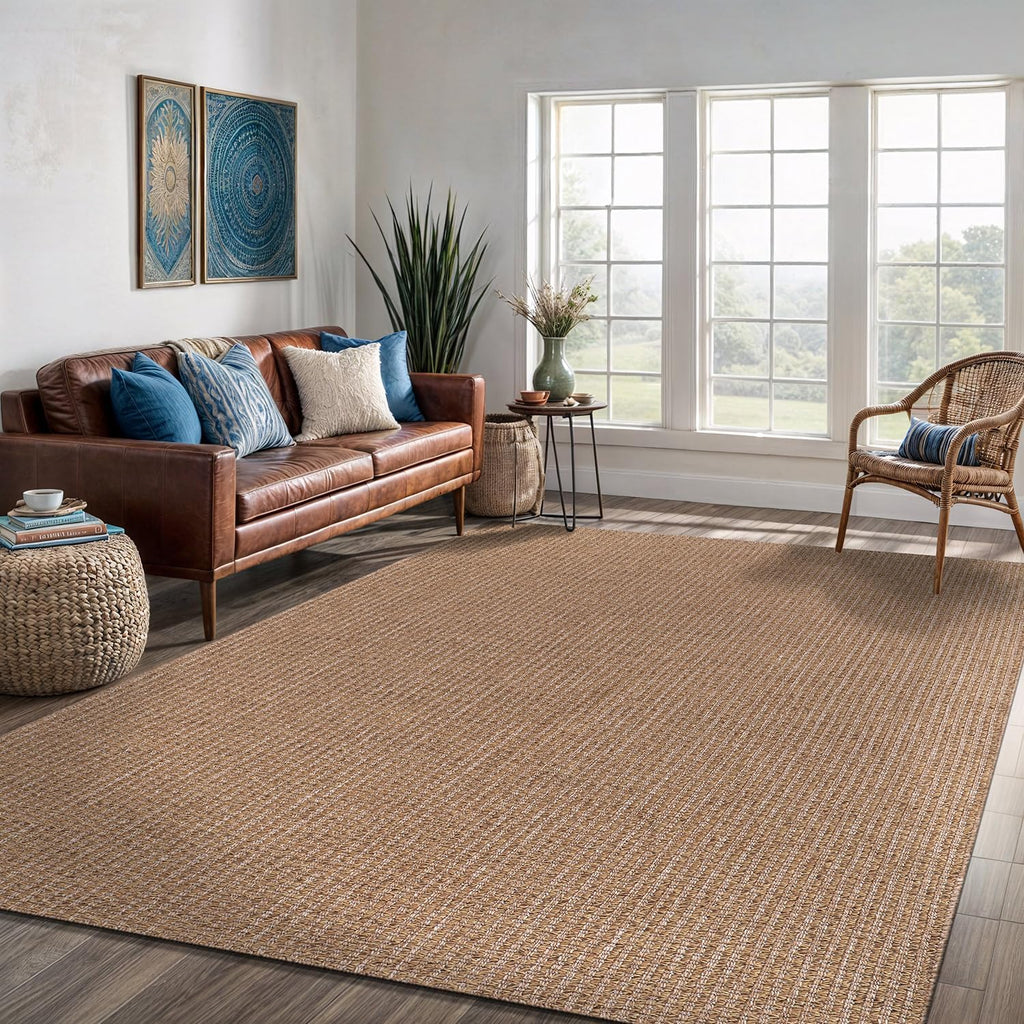Solid Natural Woven Jute Area Rug