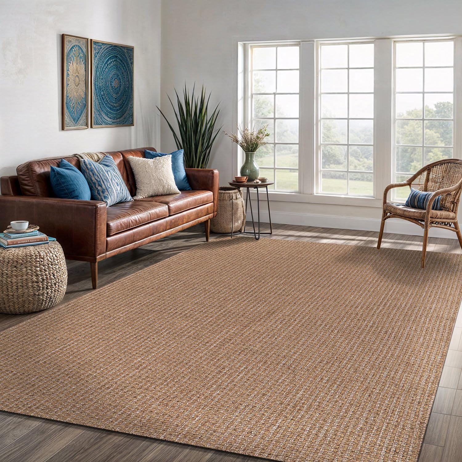 Solid Natural Woven Jute Area Rug