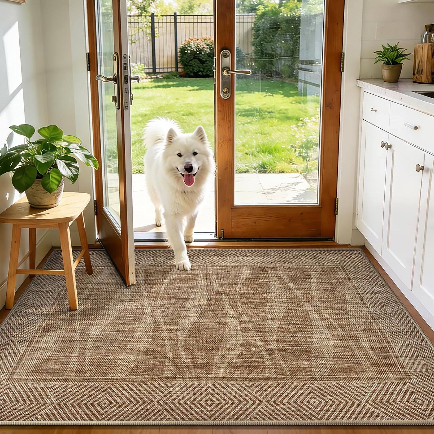 Bordered Light Brown Jute Rug