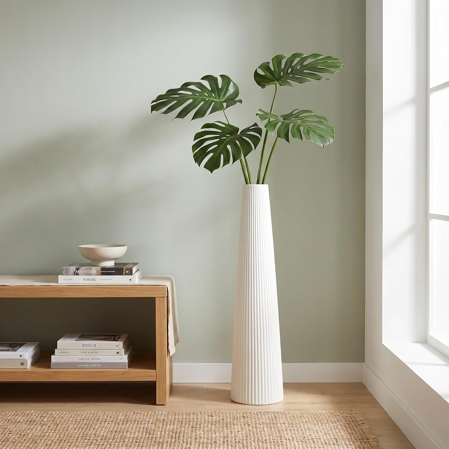 Ribbed Off-White Ceramic Vase