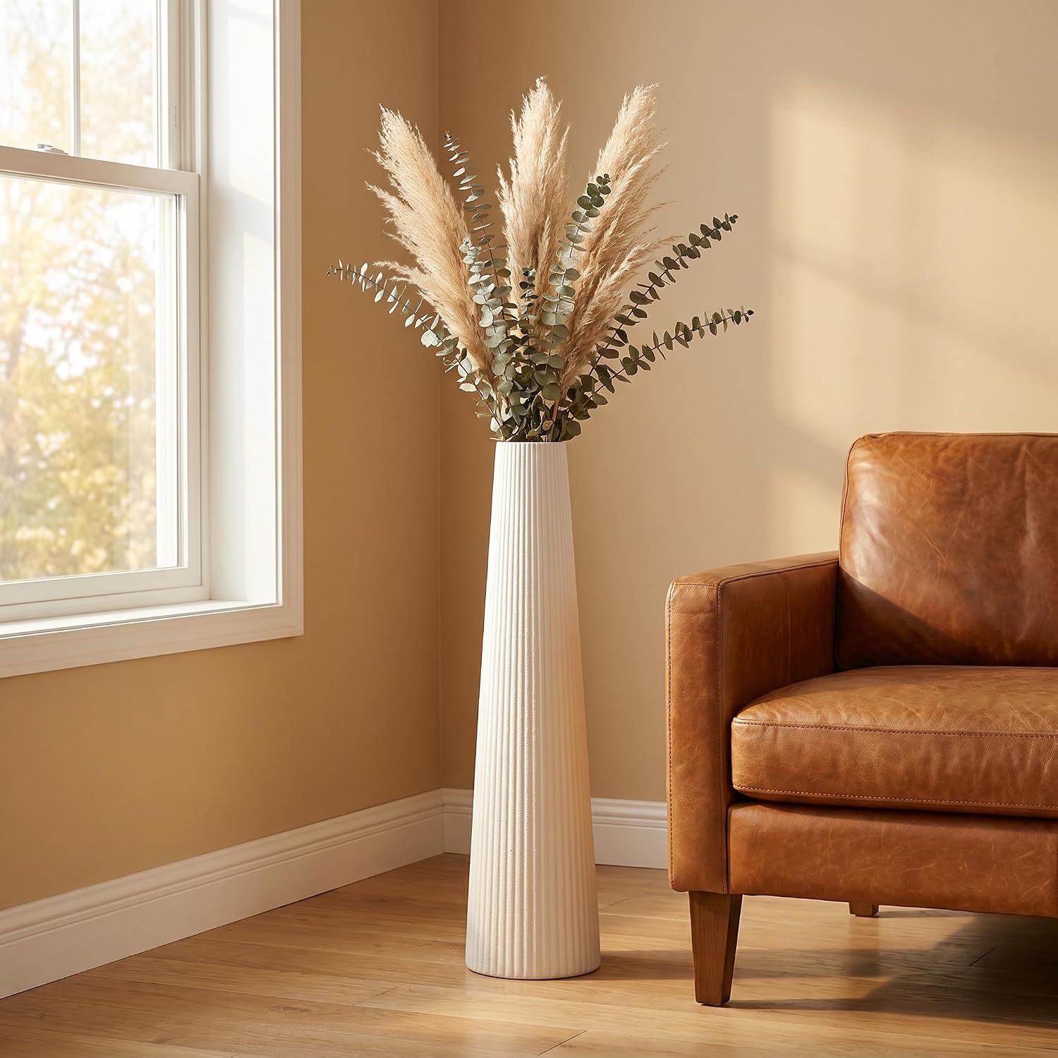 Ribbed Off-White Ceramic Vase