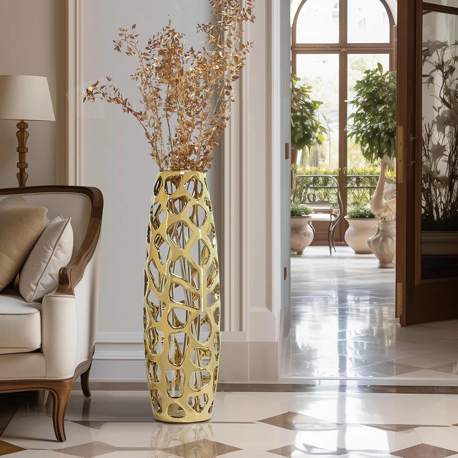 Gold Ceramic Floor Decor Vase