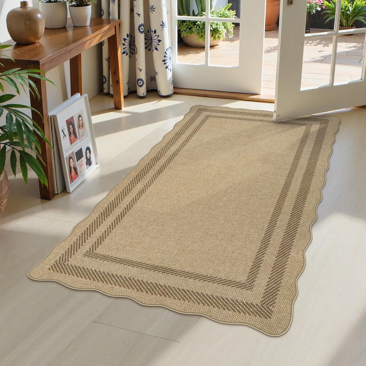 Scalloped Tan Jute Area Rug