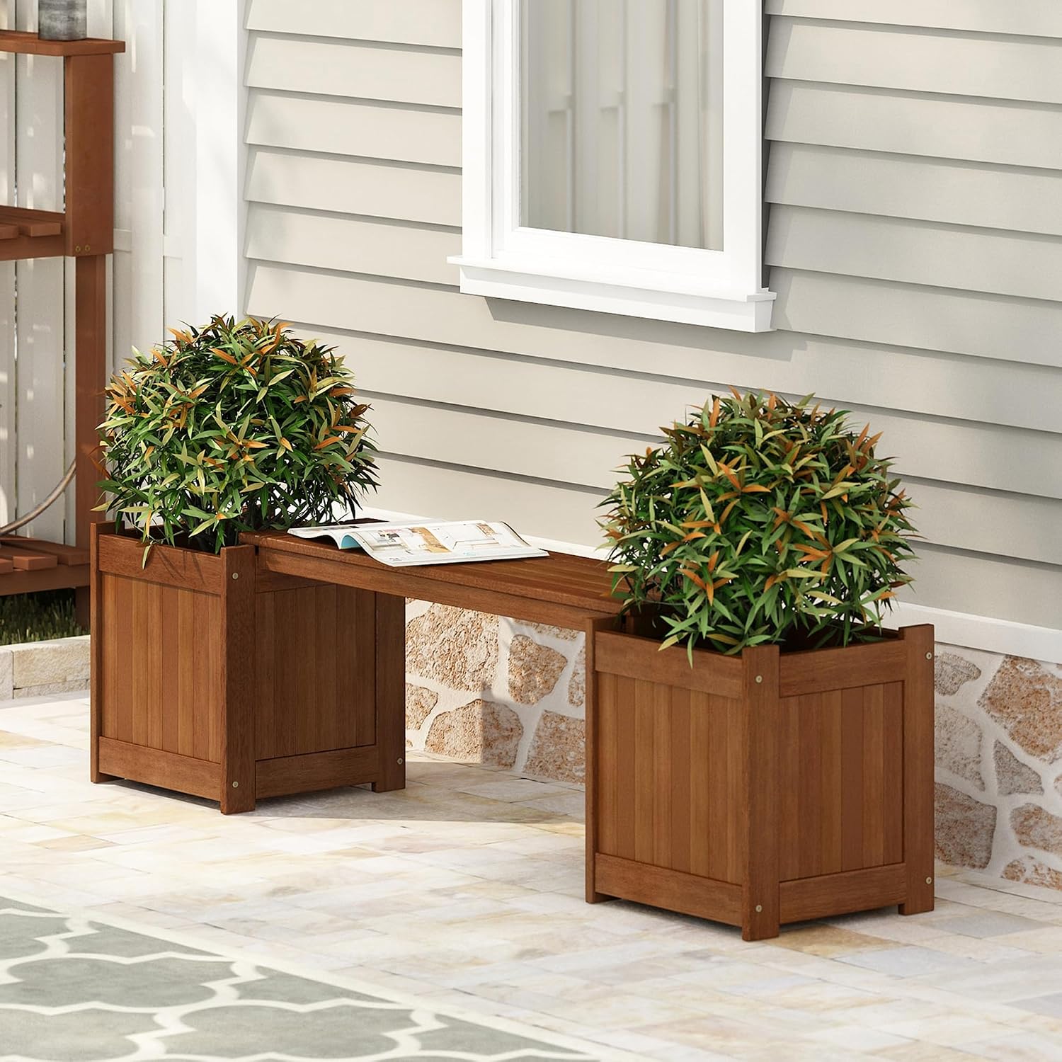 Hardwood Planter Box With Bench