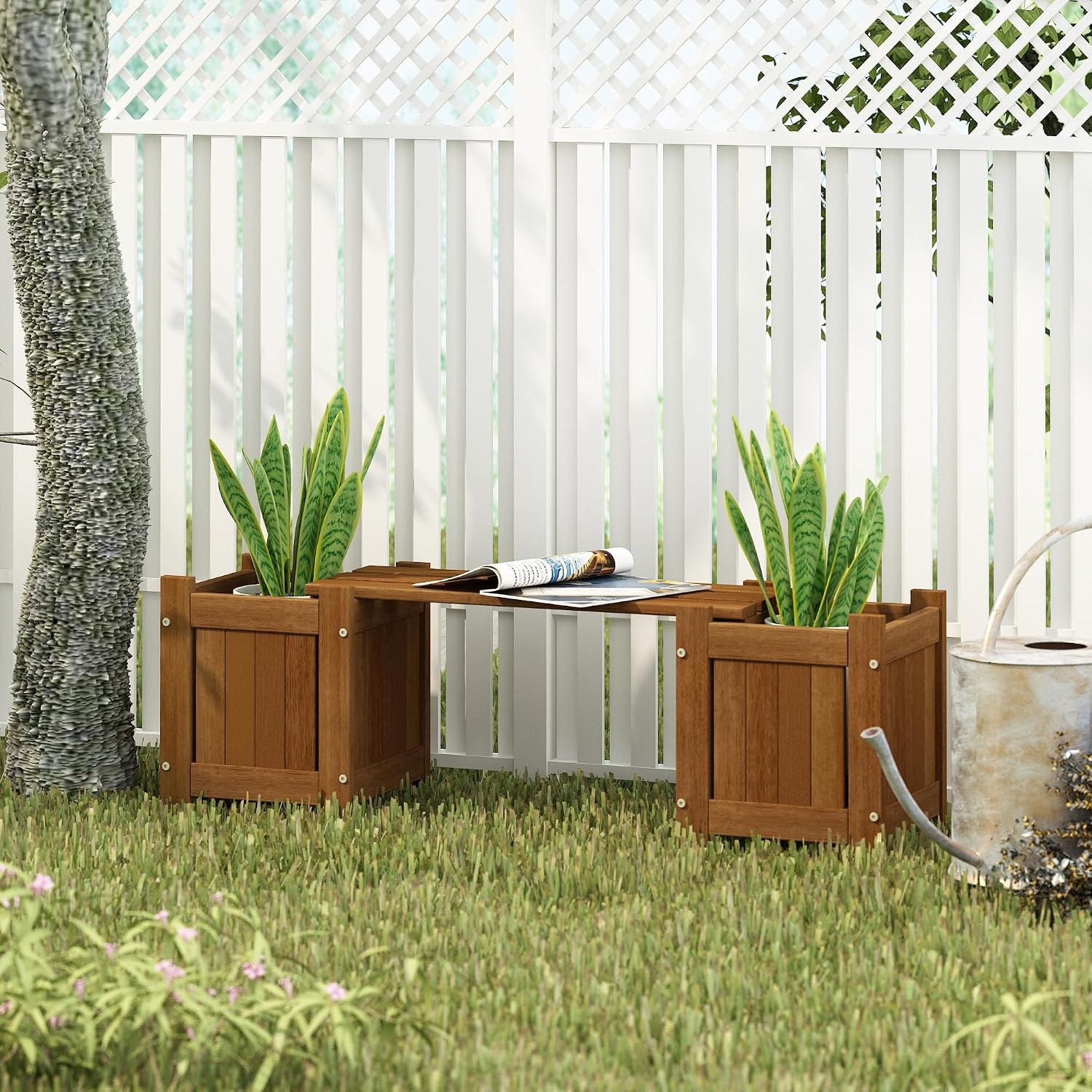 Hardwood Planter Box With Bench