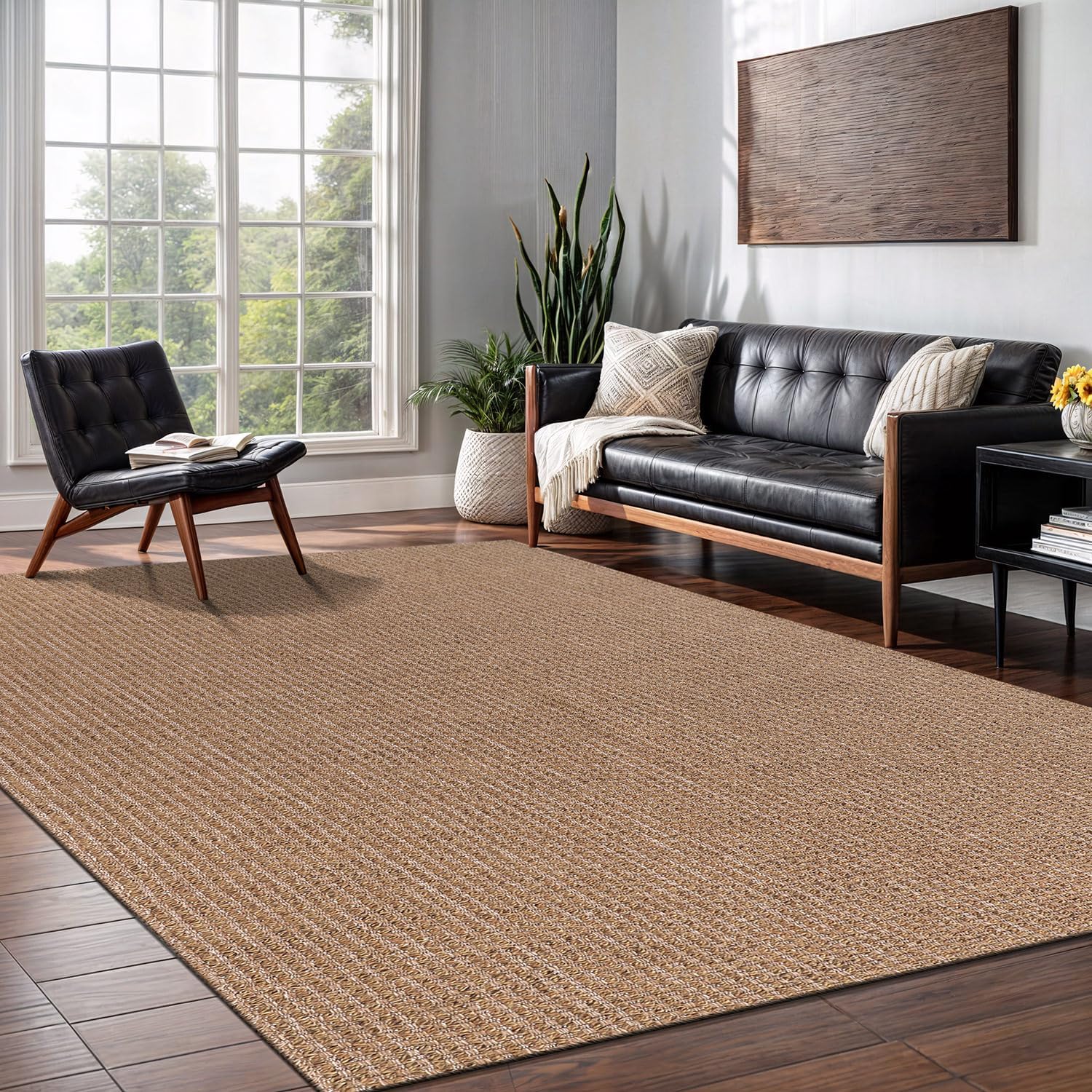 Solid Natural Woven Jute Area Rug
