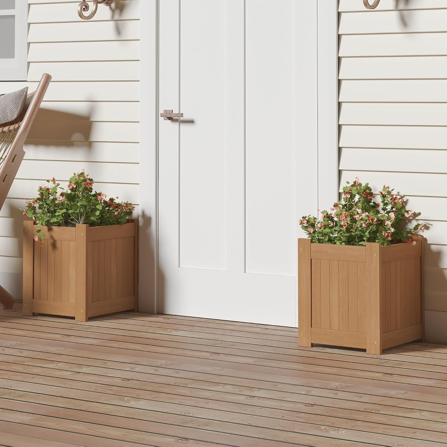 Wood Planter Stand With Bench