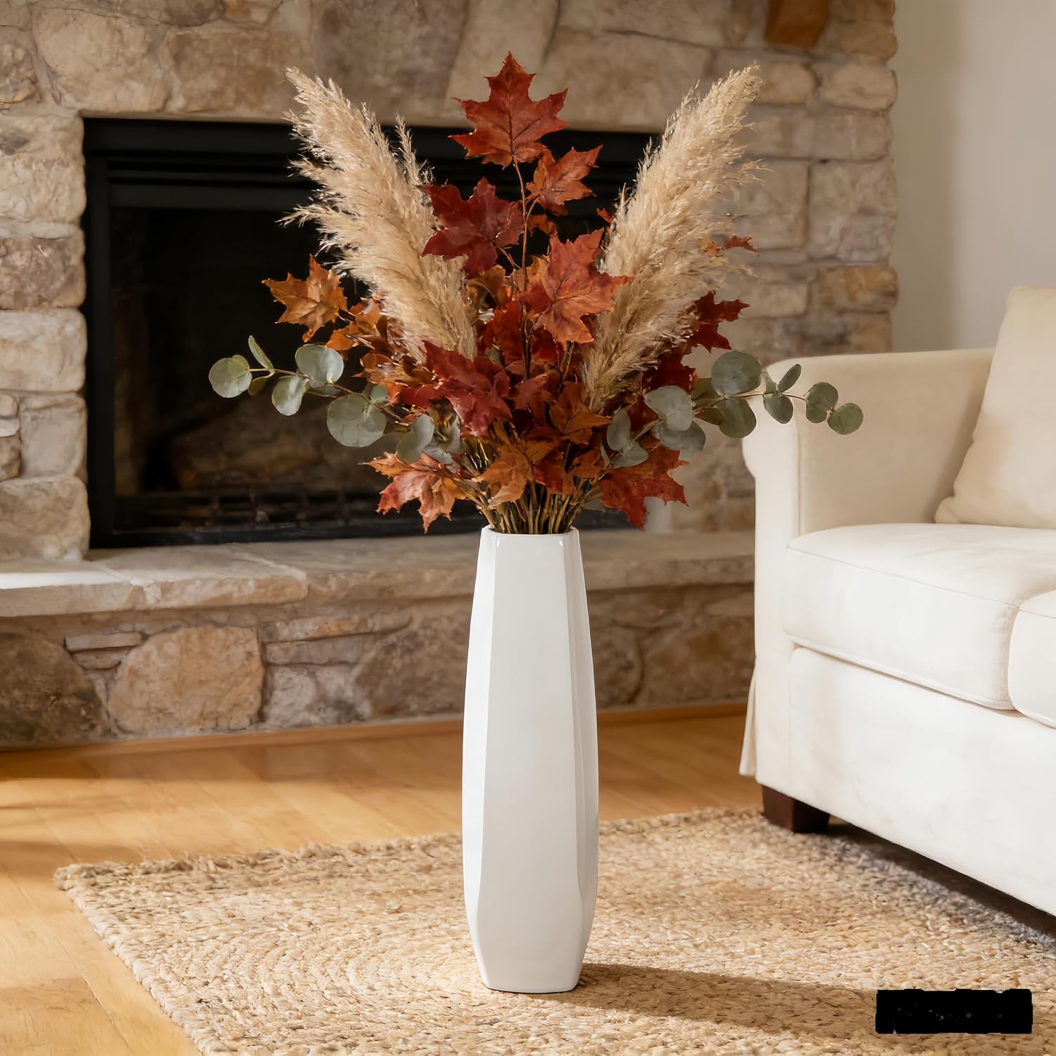 White Hexagonal Ceramic Floor Vase