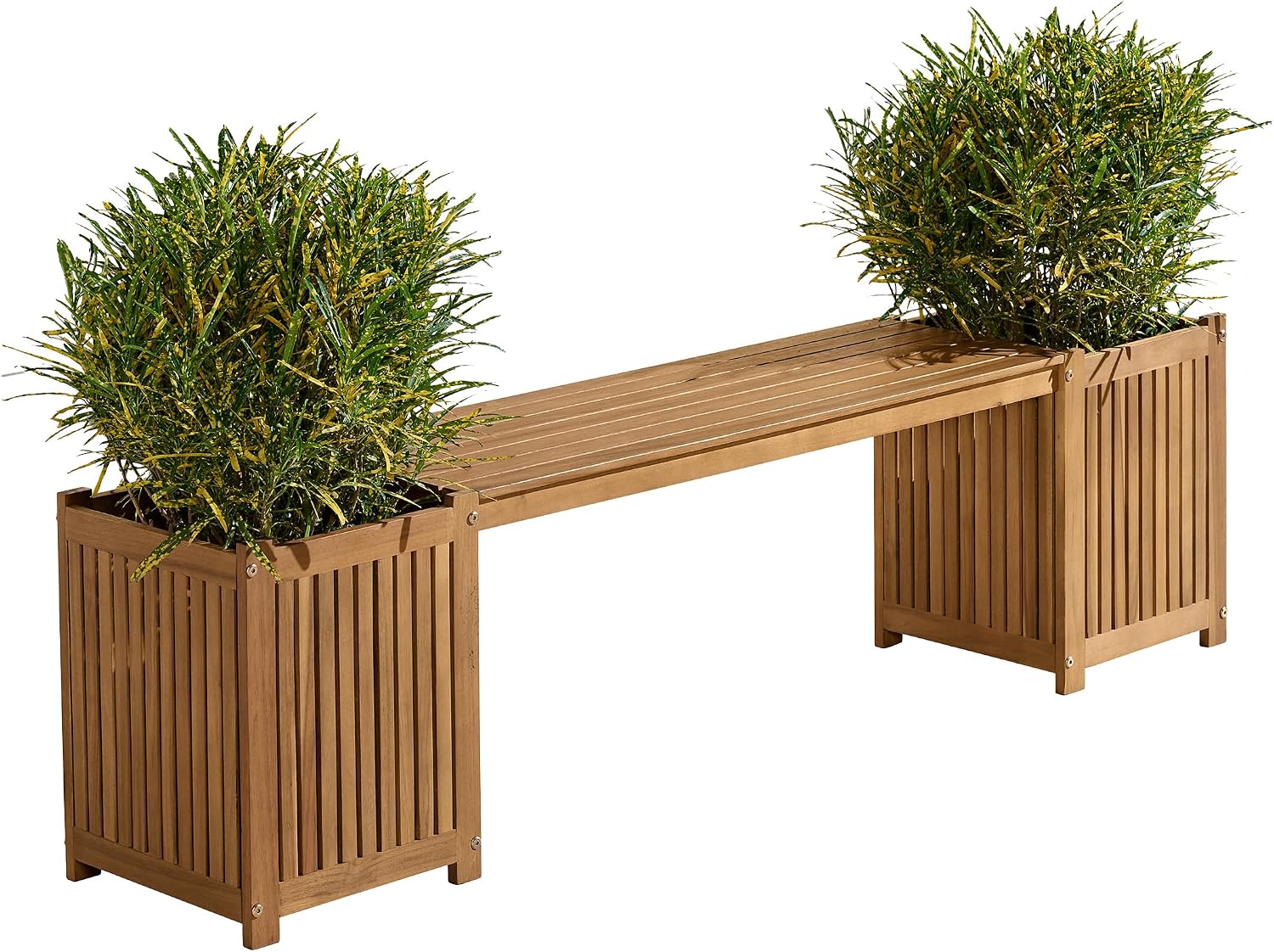 Acacia Wood Bench with Planter Boxes
