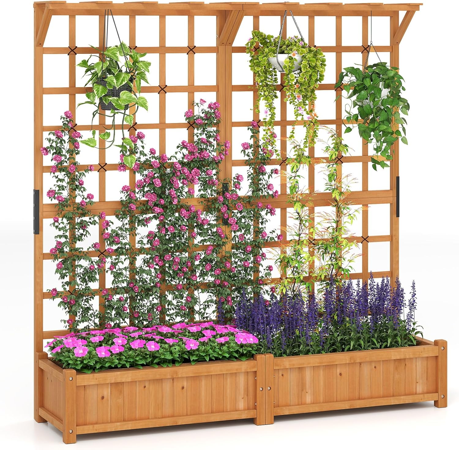 Wooden Raised Bed with Trellis Roof